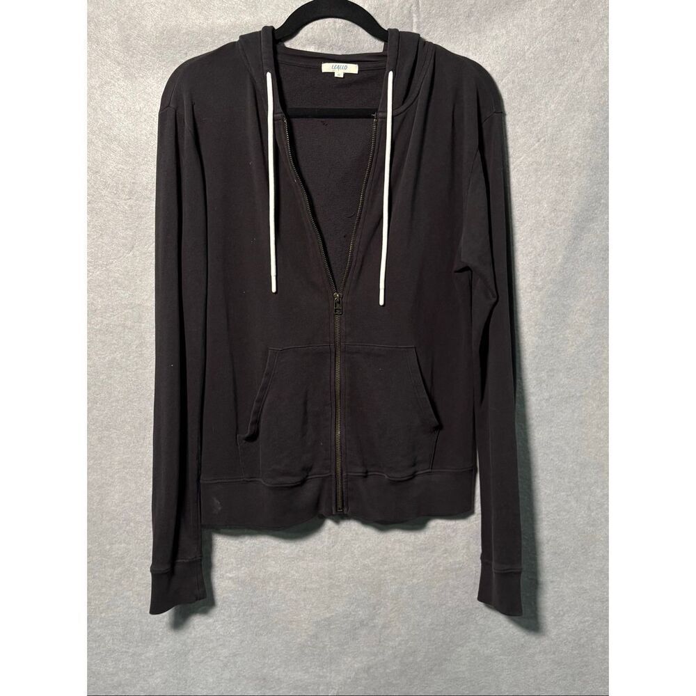 LEALLO Black Full Zip Hoodie Sweatshirt Small 100% Cotton Peru